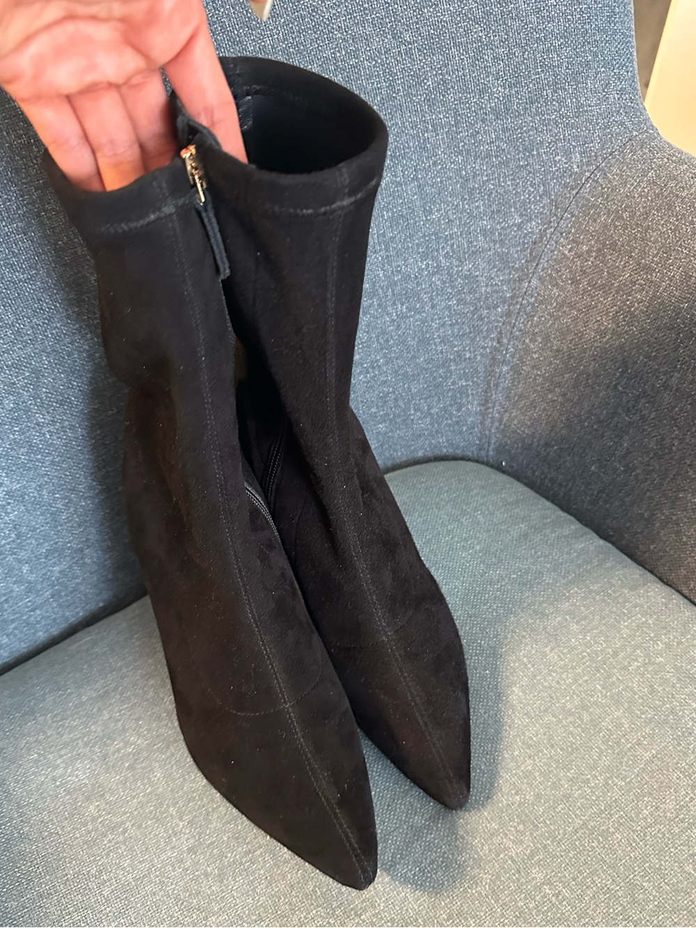 L’Agence Black Suede Pointed-Toe Ankle Boots New